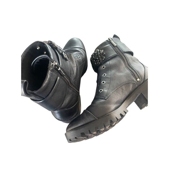 Karl Lagerfeld Pipa Crystal Embellished Platform Ankle Boots Black 9.5 Moto - Picture 2 of 10